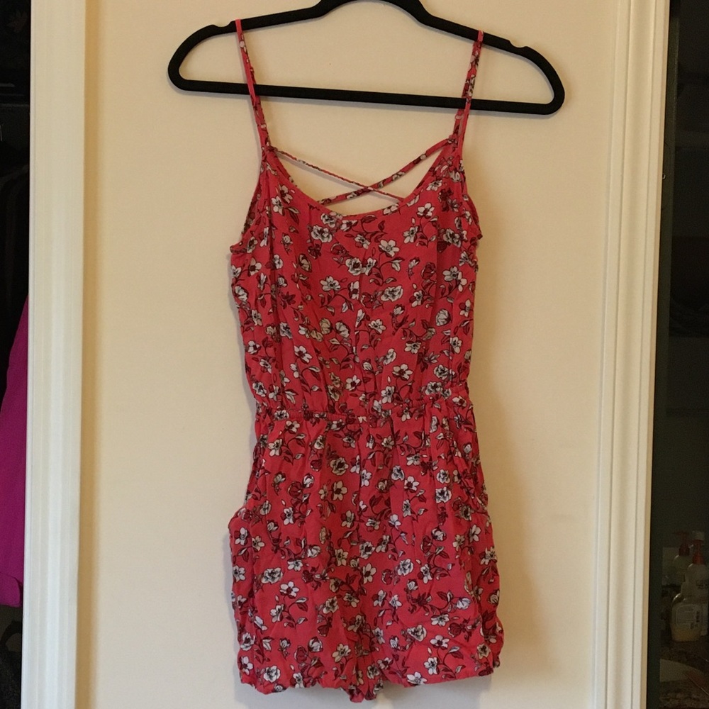 Coral colored floral romper one piece H&M divided